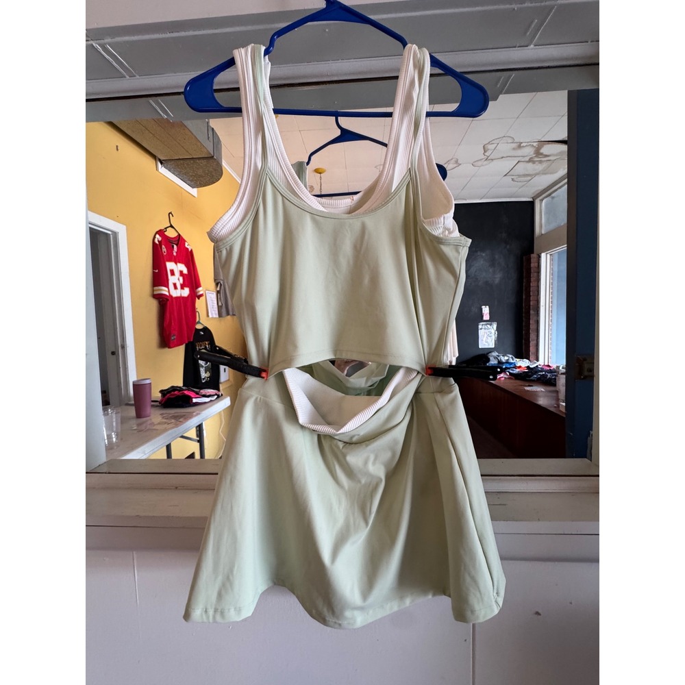 3pc Activewear Set Light Green White Layered Tank Top and Skort Size M